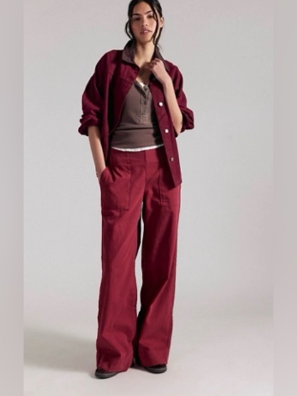 We The Free Breezy Denim Pull-On Jeans wide leg Deep red
